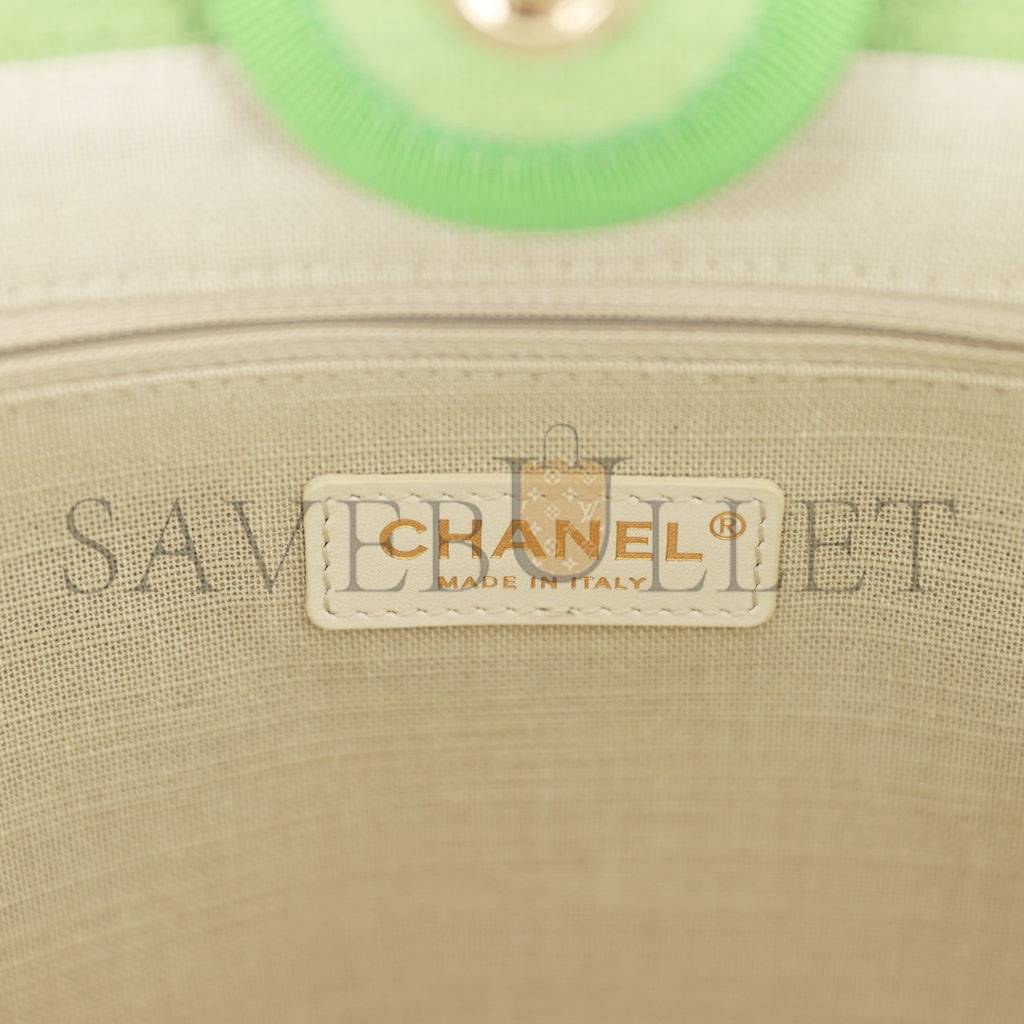 CHANEL SMALL DEAUVILLE SHOPPING BAG GREEN BOUCLE LIGHT GOLD HARDWARE (34*27*15cm) CHANEL SMALL DEAUVILLE SHOPPING BAG GREEN BOUCLE LIGHT GOLD HARDWARE (34*27*15cm)