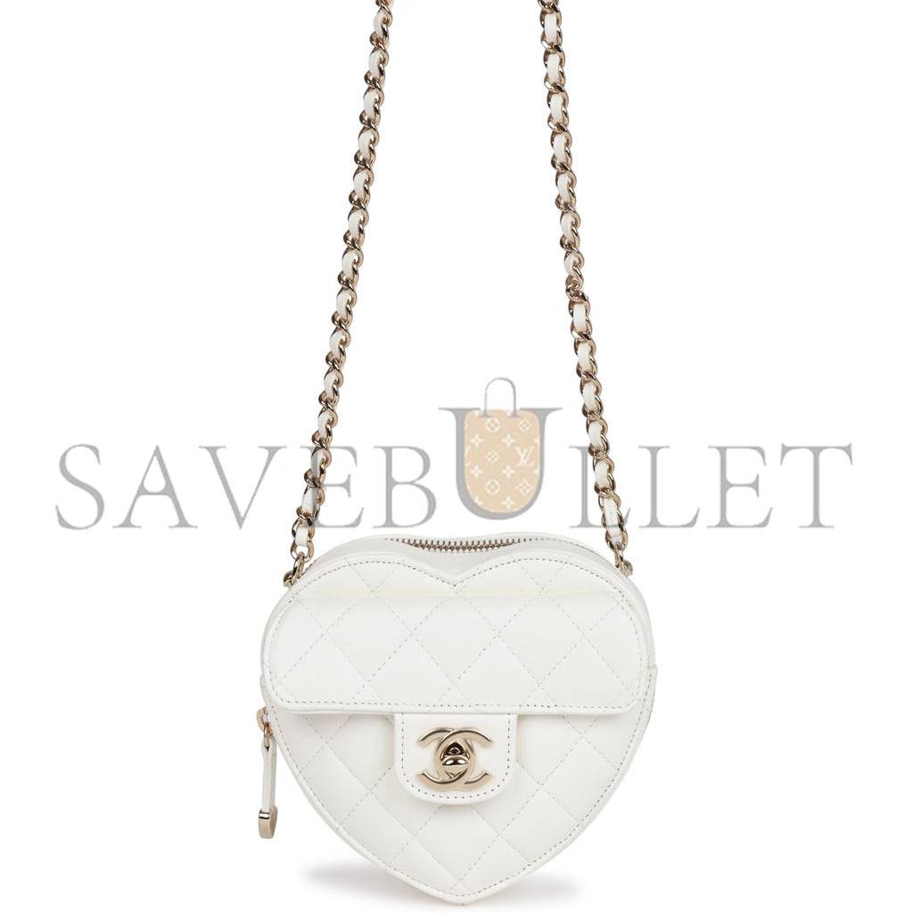 CHANEL CC IN LOVE HEART CLUTCH WITH CHAIN WHITE LAMBSKIN LIGHT GOLD HARDWARE (13*13*5cm) CHANEL CC IN LOVE HEART CLUTCH WITH CHAIN WHITE LAMBSKIN LIGHT GOLD HARDWARE (13*13*5cm)