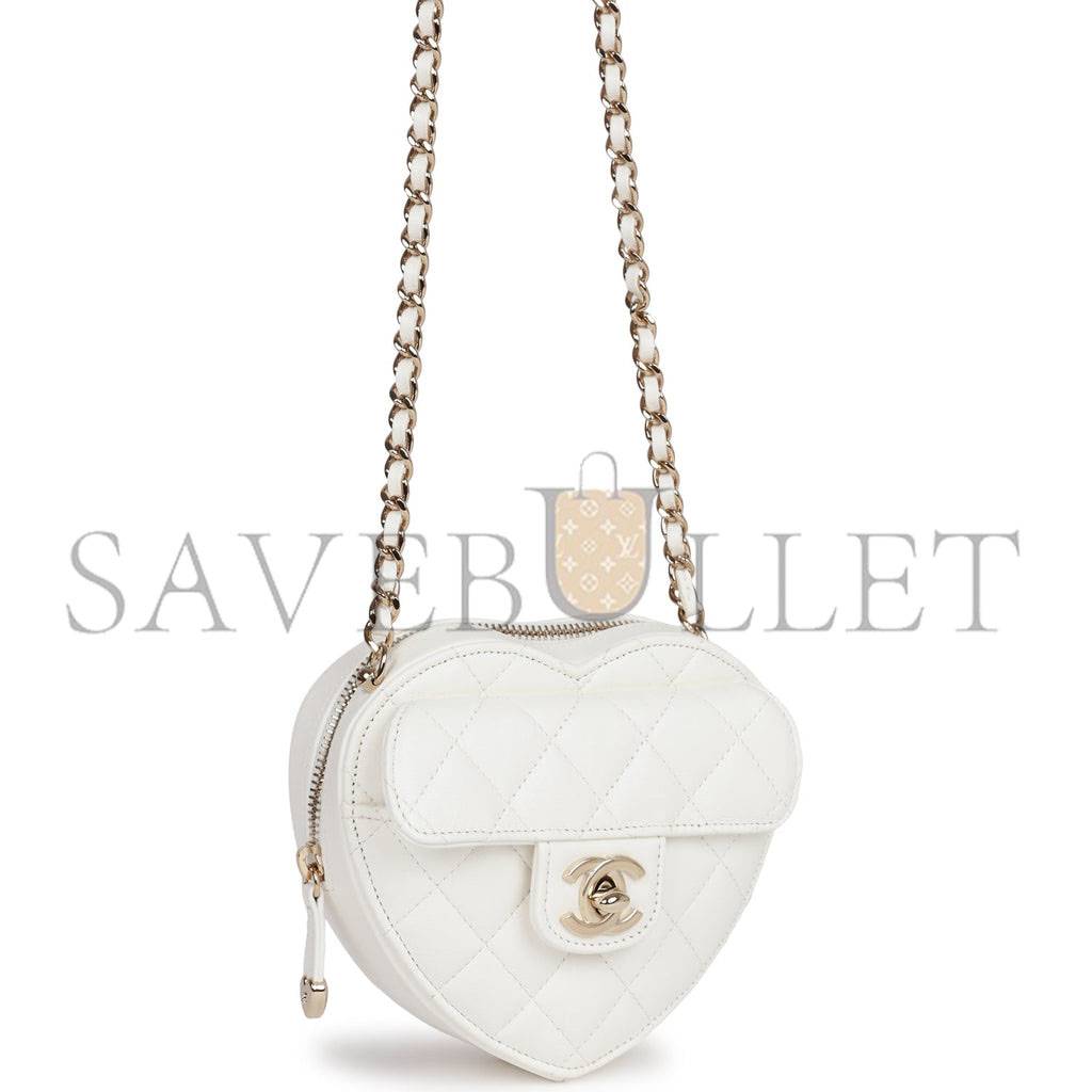 CHANEL CC IN LOVE HEART CLUTCH WITH CHAIN WHITE LAMBSKIN LIGHT GOLD HARDWARE (13*13*5cm) CHANEL CC IN LOVE HEART CLUTCH WITH CHAIN WHITE LAMBSKIN LIGHT GOLD HARDWARE (13*13*5cm)