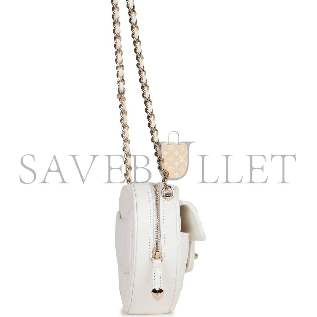 CHANEL CC IN LOVE HEART CLUTCH WITH CHAIN WHITE LAMBSKIN LIGHT GOLD HARDWARE (13*13*5cm) CHANEL CC IN LOVE HEART CLUTCH WITH CHAIN WHITE LAMBSKIN LIGHT GOLD HARDWARE (13*13*5cm)