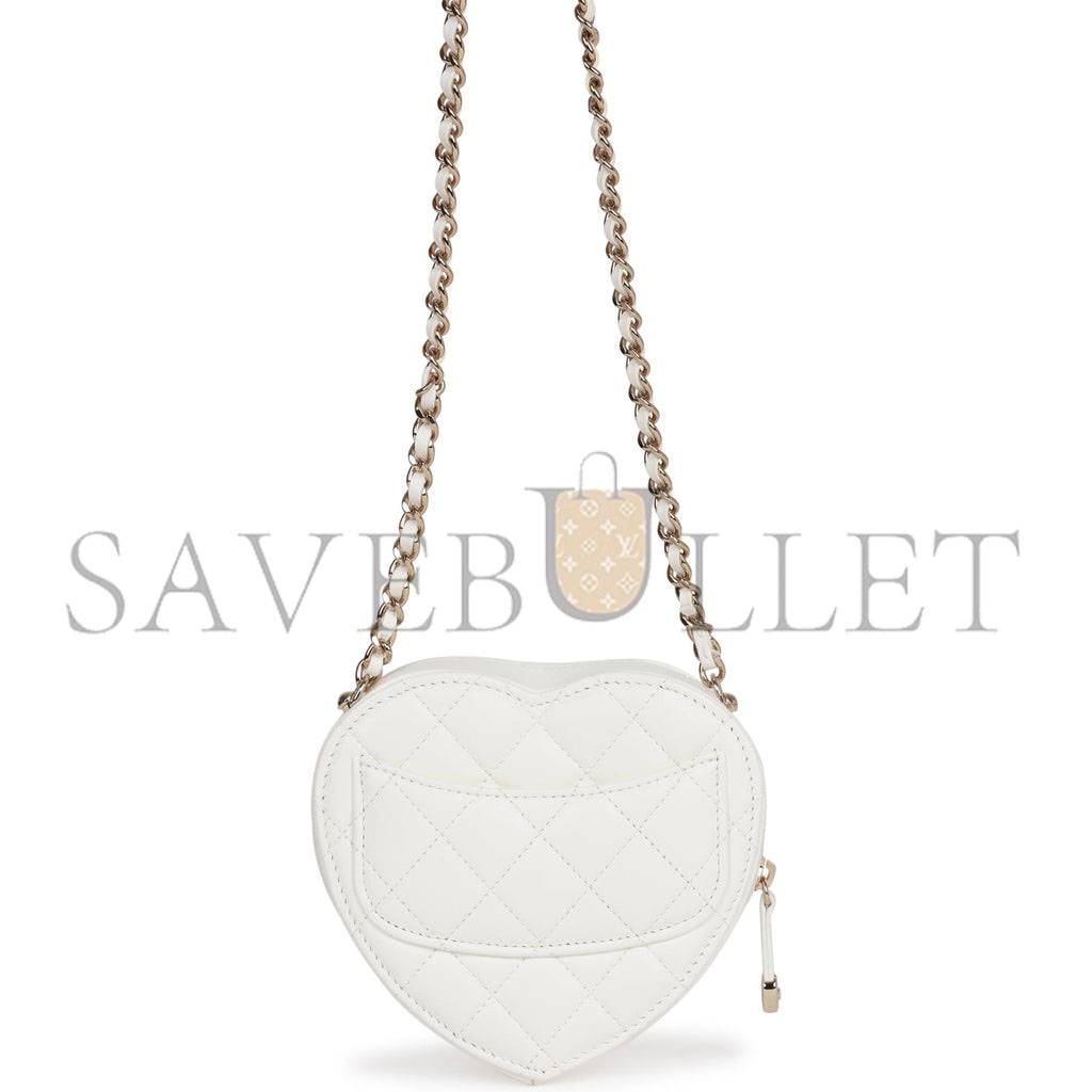 CHANEL CC IN LOVE HEART CLUTCH WITH CHAIN WHITE LAMBSKIN LIGHT GOLD HARDWARE (13*13*5cm) CHANEL CC IN LOVE HEART CLUTCH WITH CHAIN WHITE LAMBSKIN LIGHT GOLD HARDWARE (13*13*5cm)