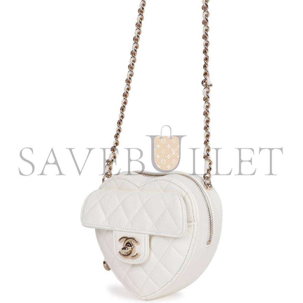 CHANEL CC IN LOVE HEART CLUTCH WITH CHAIN WHITE LAMBSKIN LIGHT GOLD HARDWARE (13*13*5cm) CHANEL CC IN LOVE HEART CLUTCH WITH CHAIN WHITE LAMBSKIN LIGHT GOLD HARDWARE (13*13*5cm)