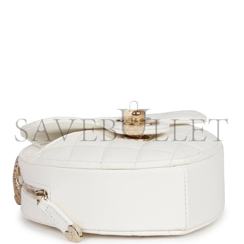 CHANEL CC IN LOVE HEART CLUTCH WITH CHAIN WHITE LAMBSKIN LIGHT GOLD HARDWARE (13*13*5cm) CHANEL CC IN LOVE HEART CLUTCH WITH CHAIN WHITE LAMBSKIN LIGHT GOLD HARDWARE (13*13*5cm)