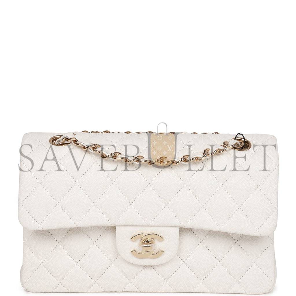 CHANEL SMALL CLASSIC DOUBLE FLAP WHITE CAVIAR GOLD HARDWARE (23*13*6cm) CHANEL SMALL CLASSIC DOUBLE FLAP WHITE CAVIAR GOLD HARDWARE (23*13*6cm)