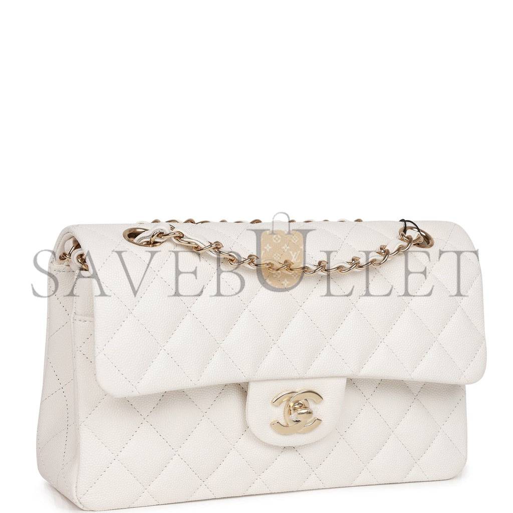 CHANEL SMALL CLASSIC DOUBLE FLAP WHITE CAVIAR GOLD HARDWARE (23*13*6cm) CHANEL SMALL CLASSIC DOUBLE FLAP WHITE CAVIAR GOLD HARDWARE (23*13*6cm)