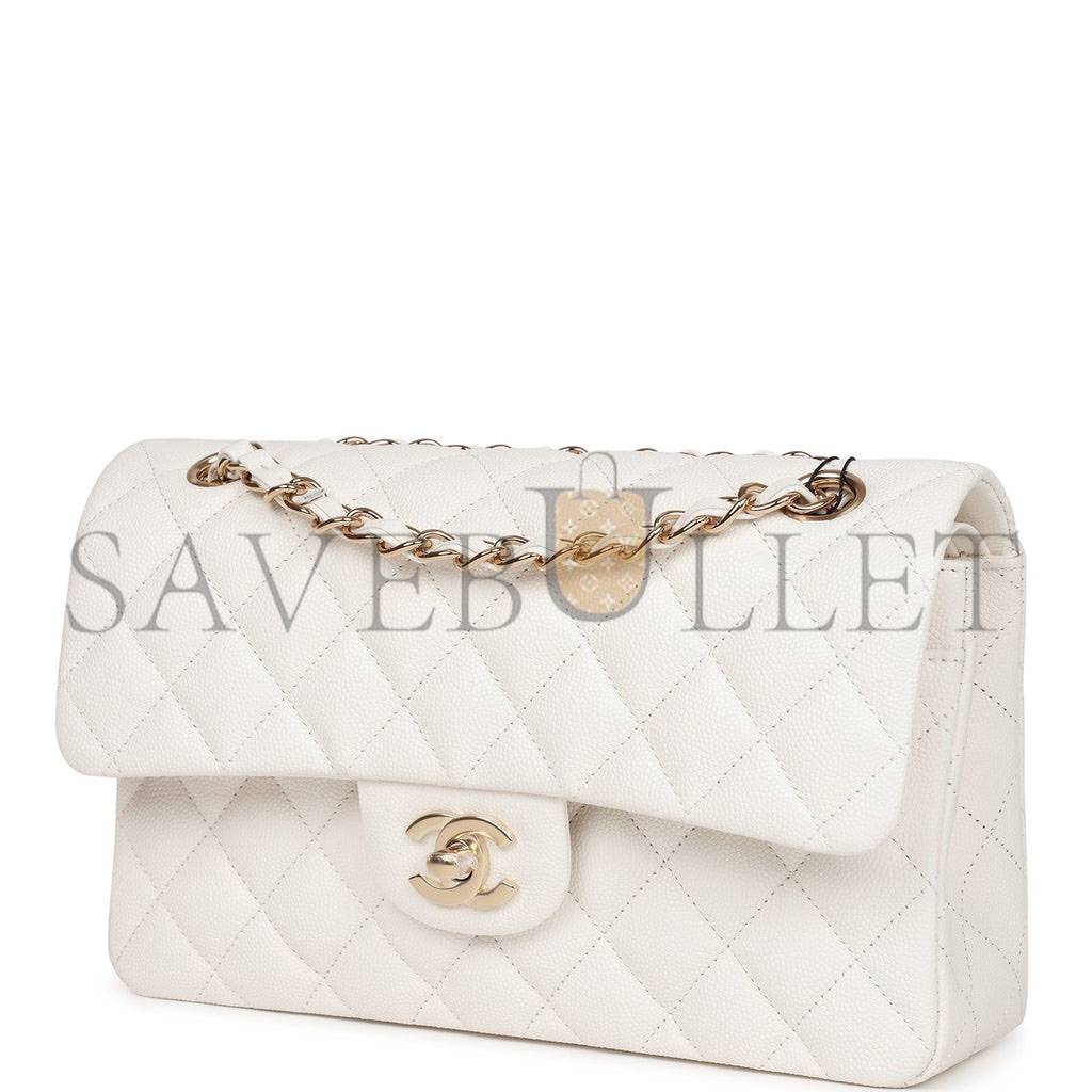 CHANEL SMALL CLASSIC DOUBLE FLAP WHITE CAVIAR GOLD HARDWARE (23*13*6cm) CHANEL SMALL CLASSIC DOUBLE FLAP WHITE CAVIAR GOLD HARDWARE (23*13*6cm)