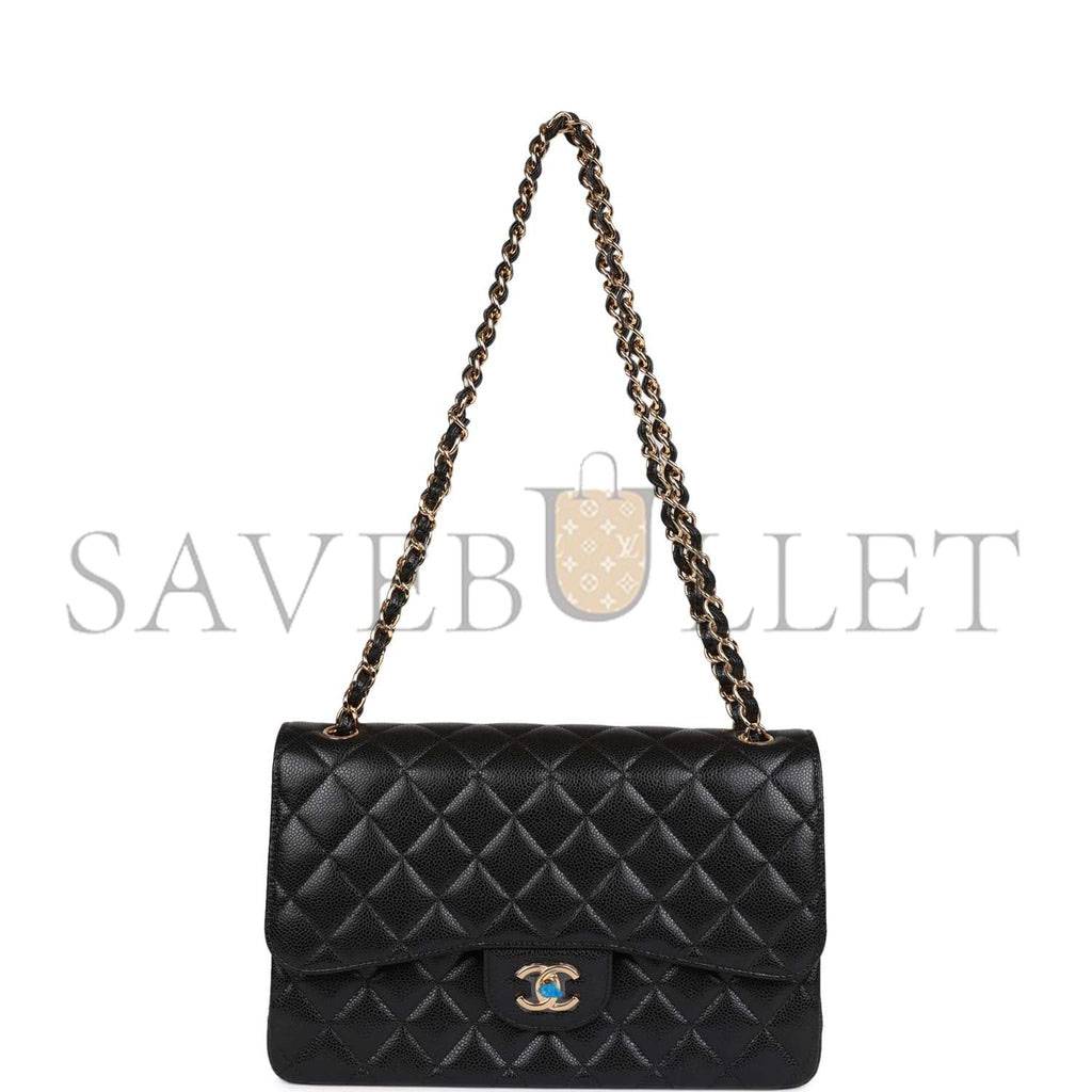CHANEL JUMBO CLASSIC DOUBLE FLAP BAG BLACK CAVIAR GOLD HARDWARE (30*20*9cm) CHANEL JUMBO CLASSIC DOUBLE FLAP BAG BLACK CAVIAR GOLD HARDWARE (30*20*9cm)
