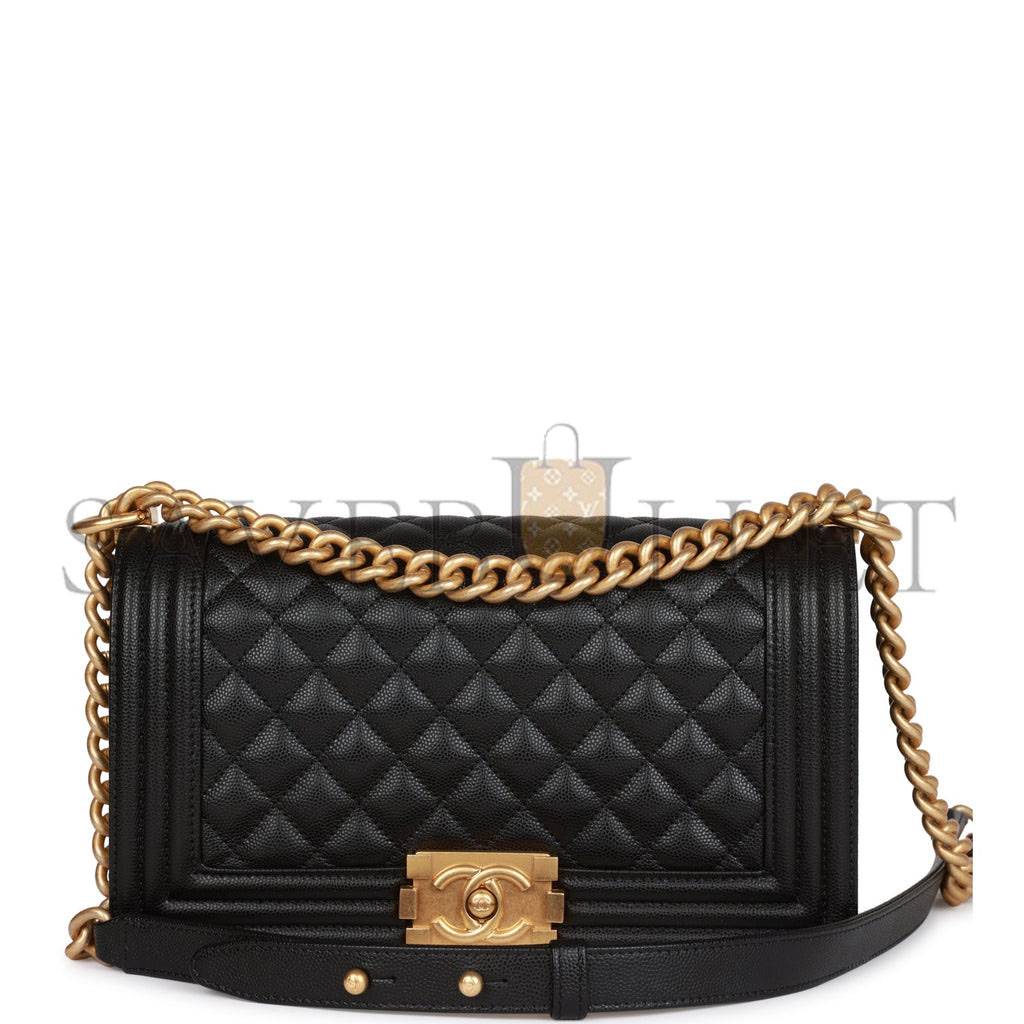 CHANEL MEDIUM BOY BAG BLACK CAVIAR ANTIQUE GOLD HARDWARE (25*15*9cm) CHANEL MEDIUM BOY BAG BLACK CAVIAR ANTIQUE GOLD HARDWARE (25*15*9cm)