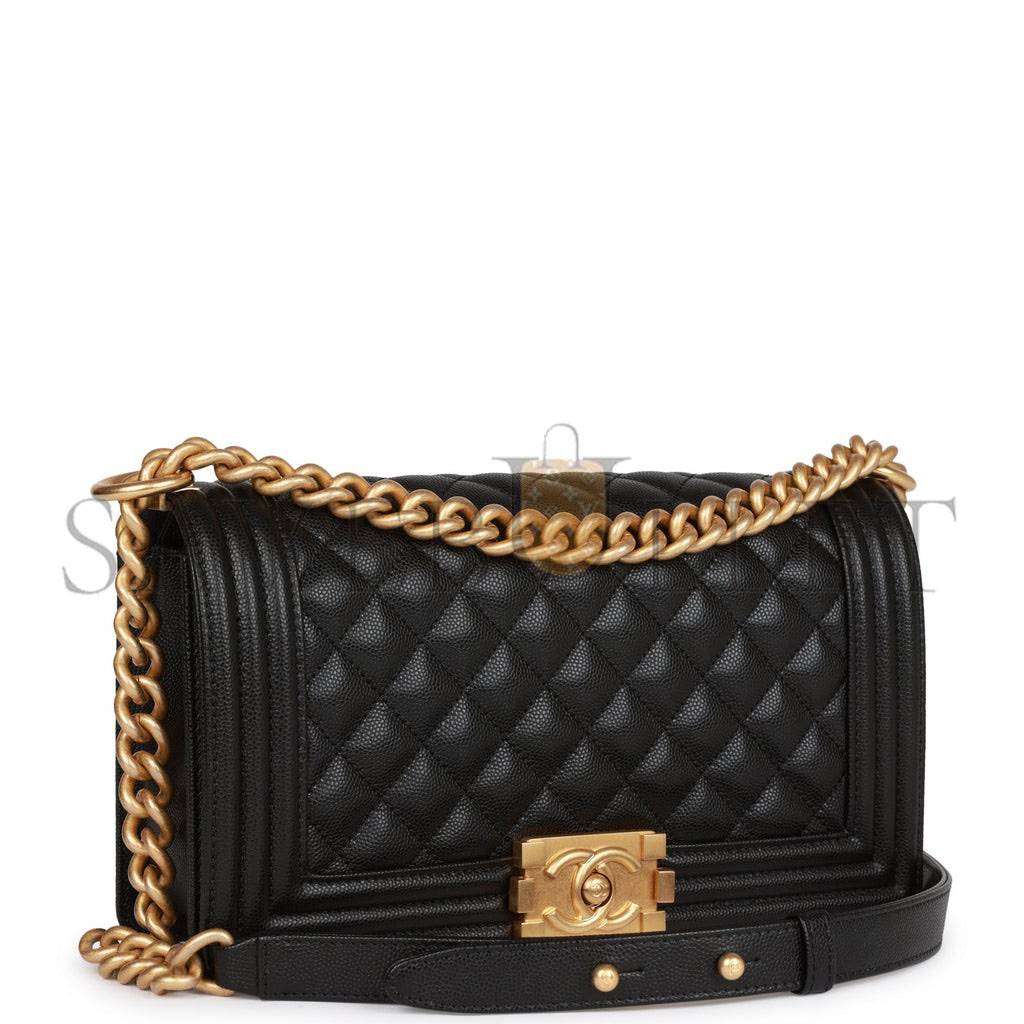 CHANEL MEDIUM BOY BAG BLACK CAVIAR ANTIQUE GOLD HARDWARE (25*15*9cm) CHANEL MEDIUM BOY BAG BLACK CAVIAR ANTIQUE GOLD HARDWARE (25*15*9cm)