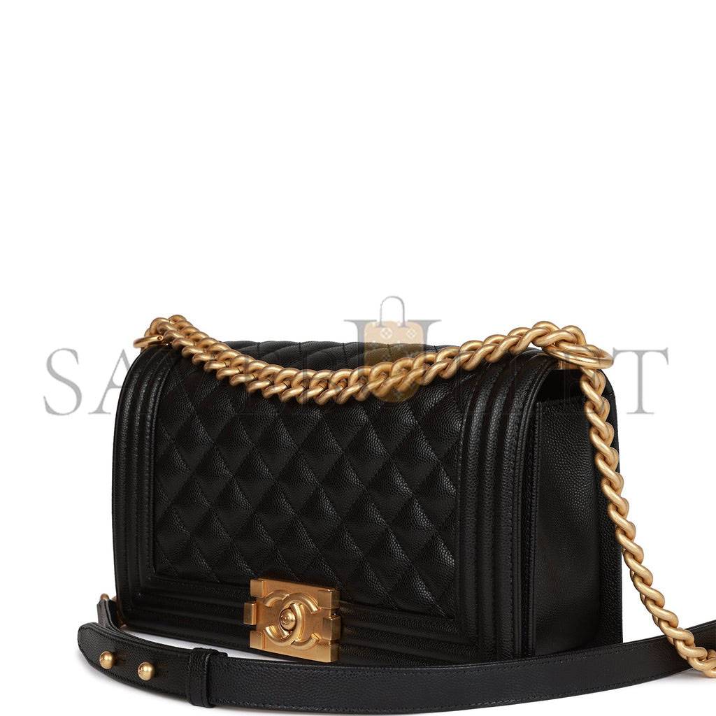 CHANEL MEDIUM BOY BAG BLACK CAVIAR ANTIQUE GOLD HARDWARE (25*15*9cm) CHANEL MEDIUM BOY BAG BLACK CAVIAR ANTIQUE GOLD HARDWARE (25*15*9cm)
