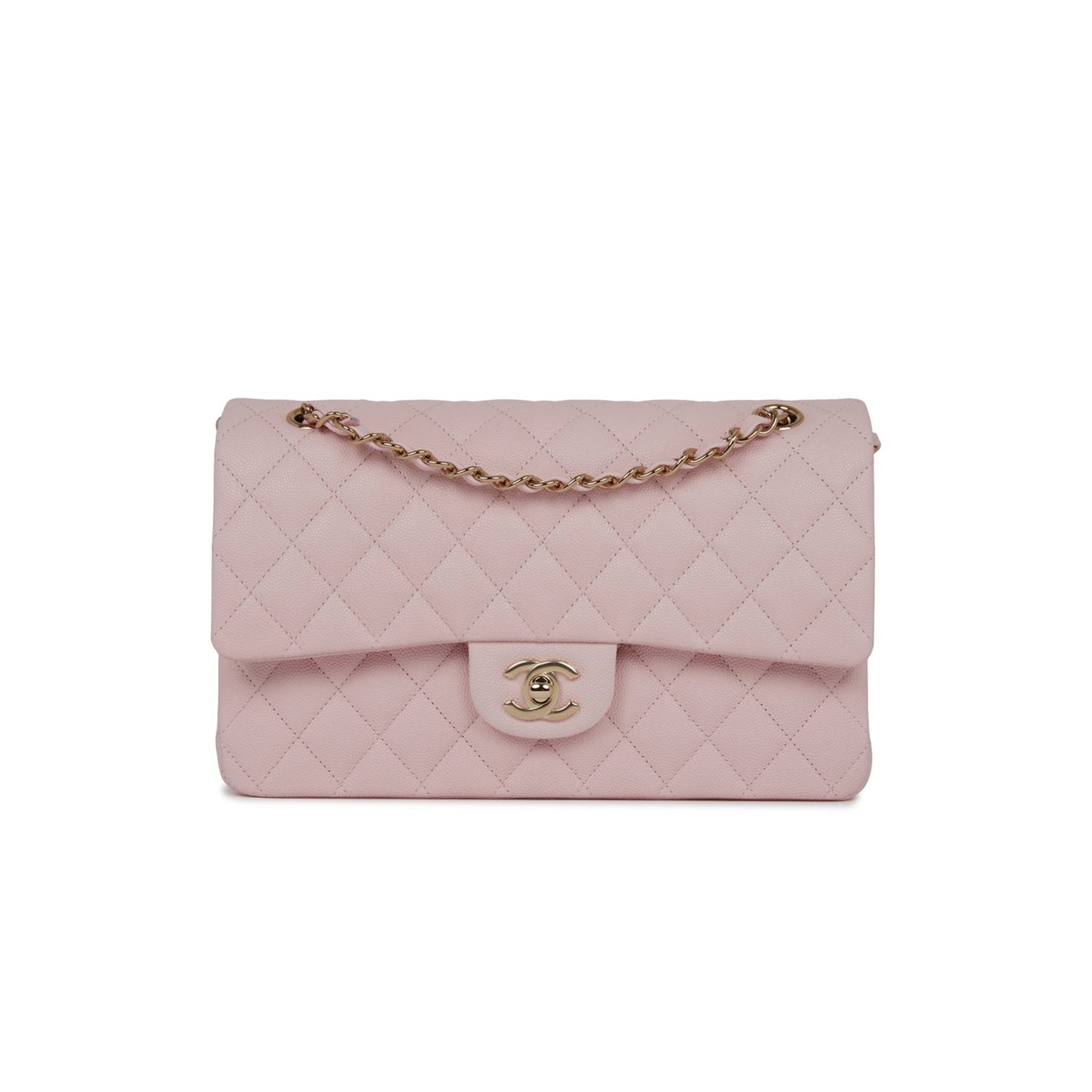 CHANEL MEDIUM CLASSIC DOUBLE FLAP BAG LIGHT PINK CAVIAR LIGHT GOLD HARDWARE (25.5*15.2*7cm) CHANEL MEDIUM CLASSIC DOUBLE FLAP BAG LIGHT PINK CAVIAR LIGHT GOLD HARDWARE (25.5*15.2*7cm)