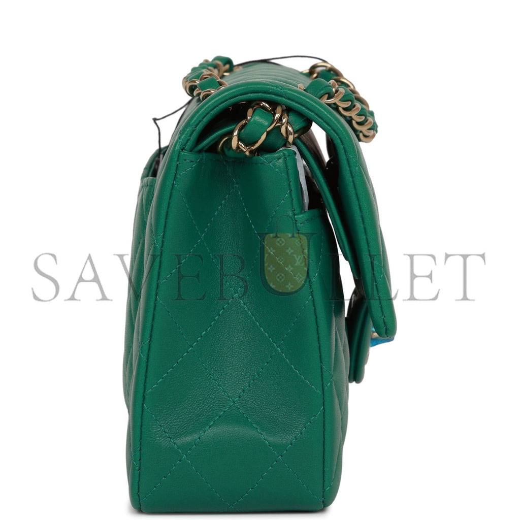 CHANEL SMALL CLASSIC DOUBLE FLAP BAG GREEN LAMBSKIN LIGHT GOLD HARDWARE (23*13*6cm) CHANEL SMALL CLASSIC DOUBLE FLAP BAG GREEN LAMBSKIN LIGHT GOLD HARDWARE (23*13*6cm)