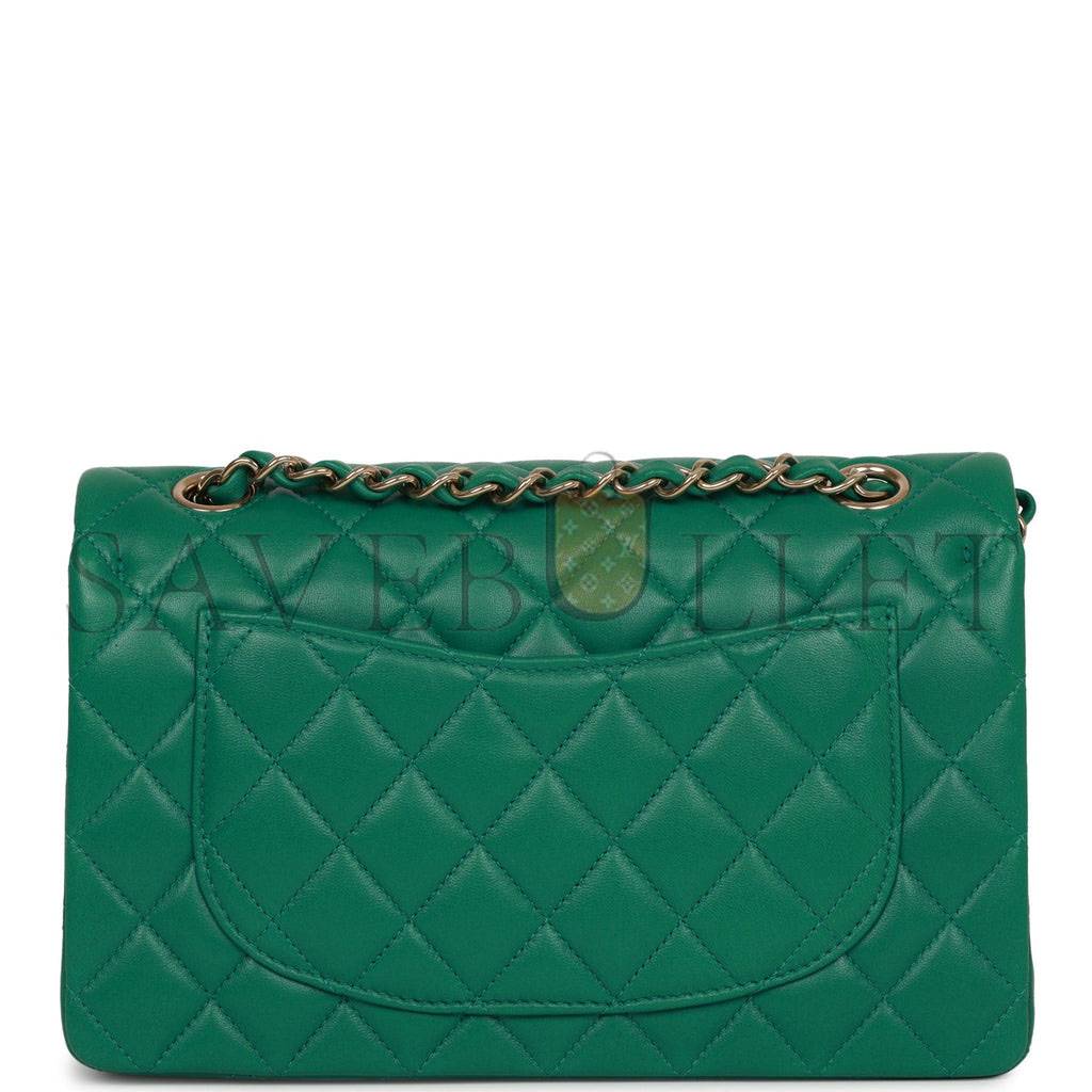 CHANEL SMALL CLASSIC DOUBLE FLAP BAG GREEN LAMBSKIN LIGHT GOLD HARDWARE (23*13*6cm) CHANEL SMALL CLASSIC DOUBLE FLAP BAG GREEN LAMBSKIN LIGHT GOLD HARDWARE (23*13*6cm)