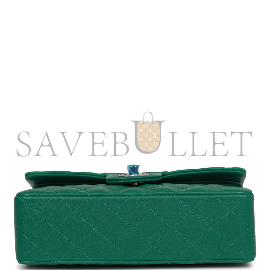CHANEL SMALL CLASSIC DOUBLE FLAP BAG GREEN LAMBSKIN LIGHT GOLD HARDWARE (23*13*6cm) CHANEL SMALL CLASSIC DOUBLE FLAP BAG GREEN LAMBSKIN LIGHT GOLD HARDWARE (23*13*6cm)