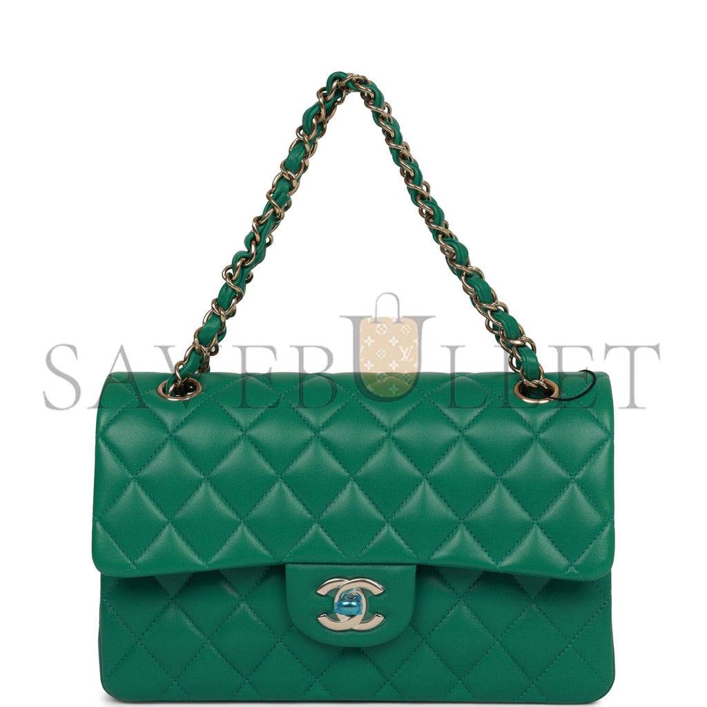 CHANEL SMALL CLASSIC DOUBLE FLAP BAG GREEN LAMBSKIN LIGHT GOLD HARDWARE (23*13*6cm) CHANEL SMALL CLASSIC DOUBLE FLAP BAG GREEN LAMBSKIN LIGHT GOLD HARDWARE (23*13*6cm)