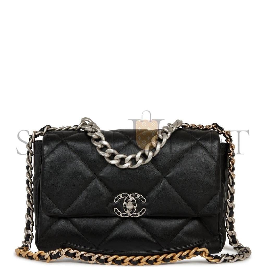CHANEL LARGE 19 FLAP BAG BLACK LAMBSKIN MIXED HARDWARE (30*20*9cm) CHANEL LARGE 19 FLAP BAG BLACK LAMBSKIN MIXED HARDWARE (30*20*9cm)