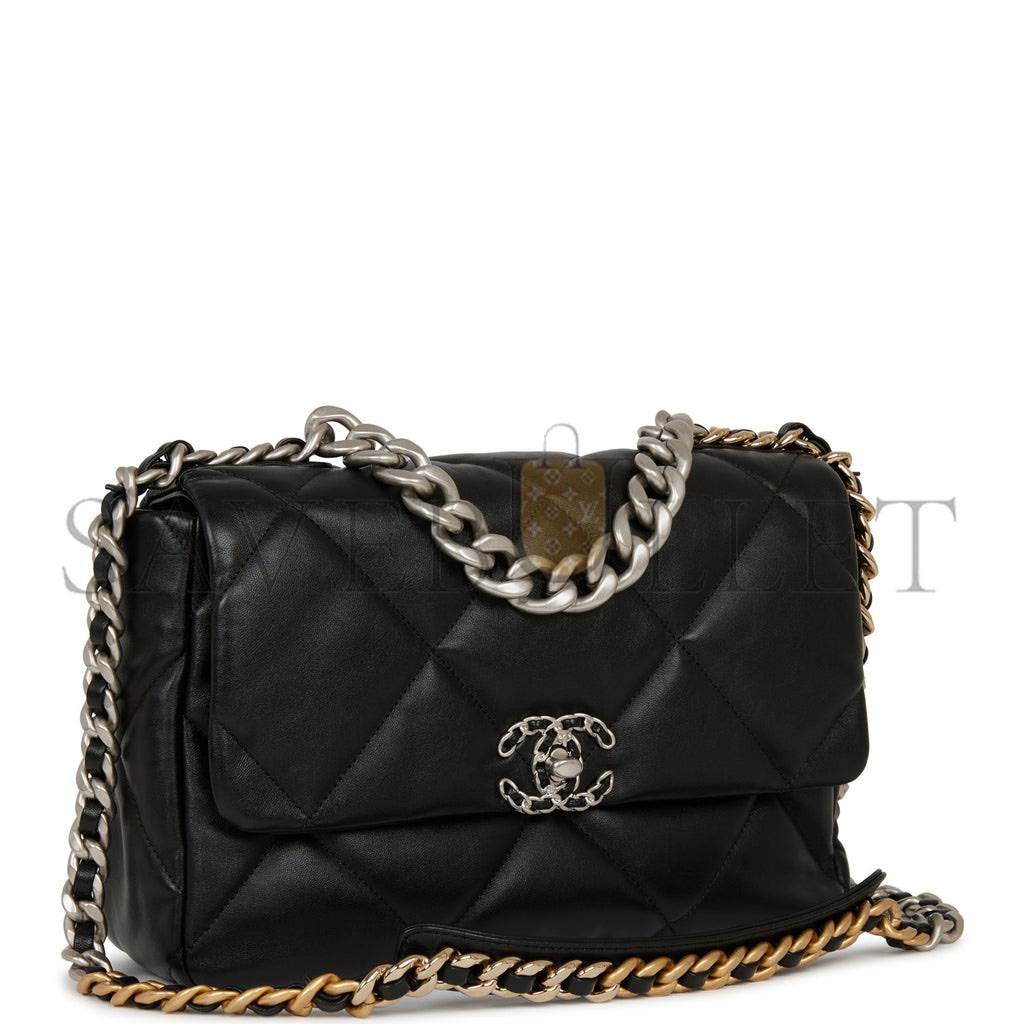 CHANEL LARGE 19 FLAP BAG BLACK LAMBSKIN MIXED HARDWARE (30*20*9cm) CHANEL LARGE 19 FLAP BAG BLACK LAMBSKIN MIXED HARDWARE (30*20*9cm)