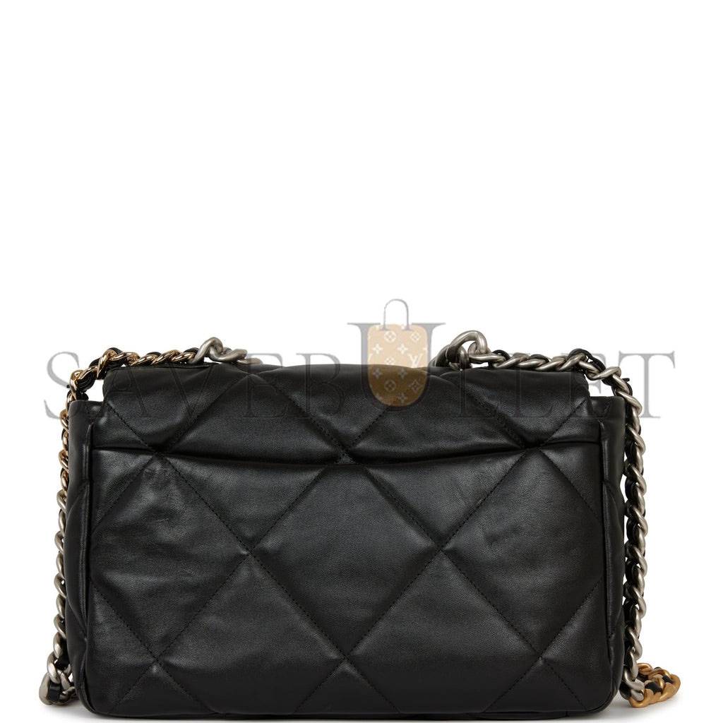 CHANEL LARGE 19 FLAP BAG BLACK LAMBSKIN MIXED HARDWARE (30*20*9cm) CHANEL LARGE 19 FLAP BAG BLACK LAMBSKIN MIXED HARDWARE (30*20*9cm)