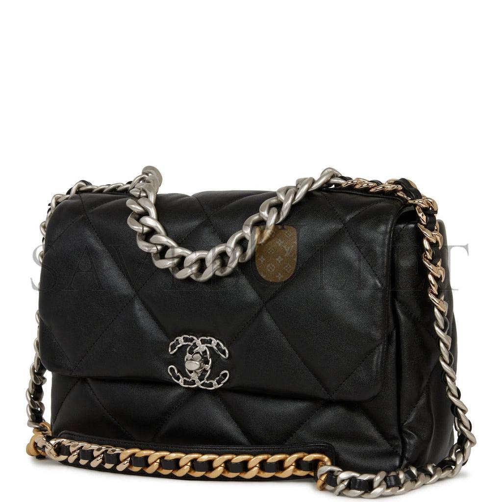 CHANEL LARGE 19 FLAP BAG BLACK LAMBSKIN MIXED HARDWARE (30*20*9cm) CHANEL LARGE 19 FLAP BAG BLACK LAMBSKIN MIXED HARDWARE (30*20*9cm)