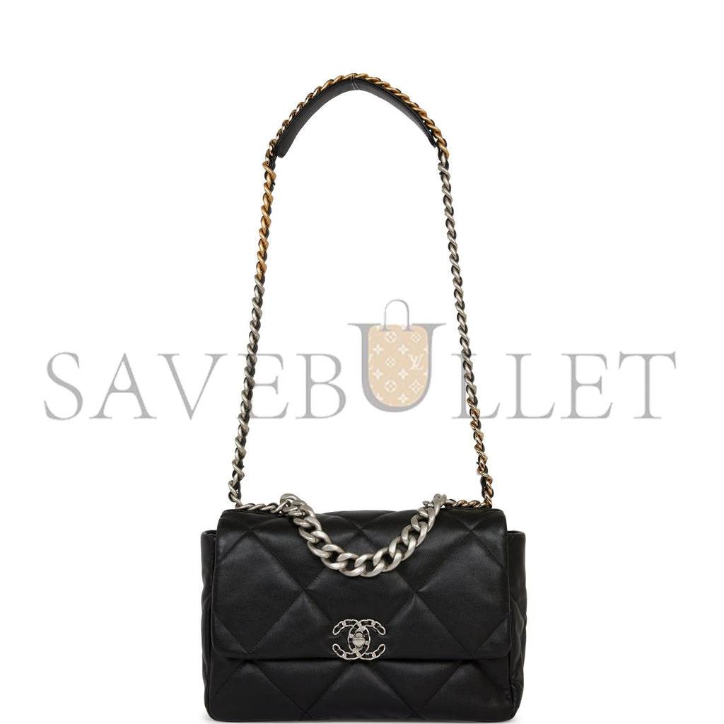 CHANEL LARGE 19 FLAP BAG BLACK LAMBSKIN MIXED HARDWARE (30*20*9cm) CHANEL LARGE 19 FLAP BAG BLACK LAMBSKIN MIXED HARDWARE (30*20*9cm)