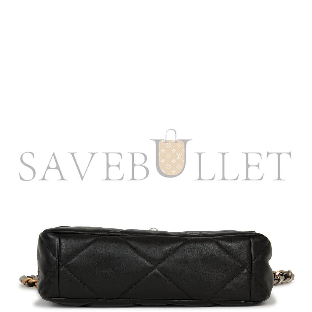 CHANEL LARGE 19 FLAP BAG BLACK LAMBSKIN MIXED HARDWARE (30*20*9cm) CHANEL LARGE 19 FLAP BAG BLACK LAMBSKIN MIXED HARDWARE (30*20*9cm)