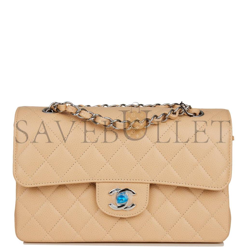 CHANEL SMALL CLASSIC DOUBLE FLAP BAG BEIGE CAVIAR SILVER HARDWARE (23*13*6cm) CHANEL SMALL CLASSIC DOUBLE FLAP BAG BEIGE CAVIAR SILVER HARDWARE (23*13*6cm)