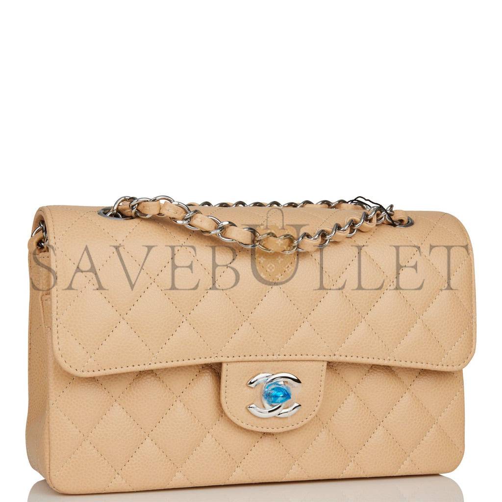 CHANEL SMALL CLASSIC DOUBLE FLAP BAG BEIGE CAVIAR SILVER HARDWARE (23*13*6cm) CHANEL SMALL CLASSIC DOUBLE FLAP BAG BEIGE CAVIAR SILVER HARDWARE (23*13*6cm)