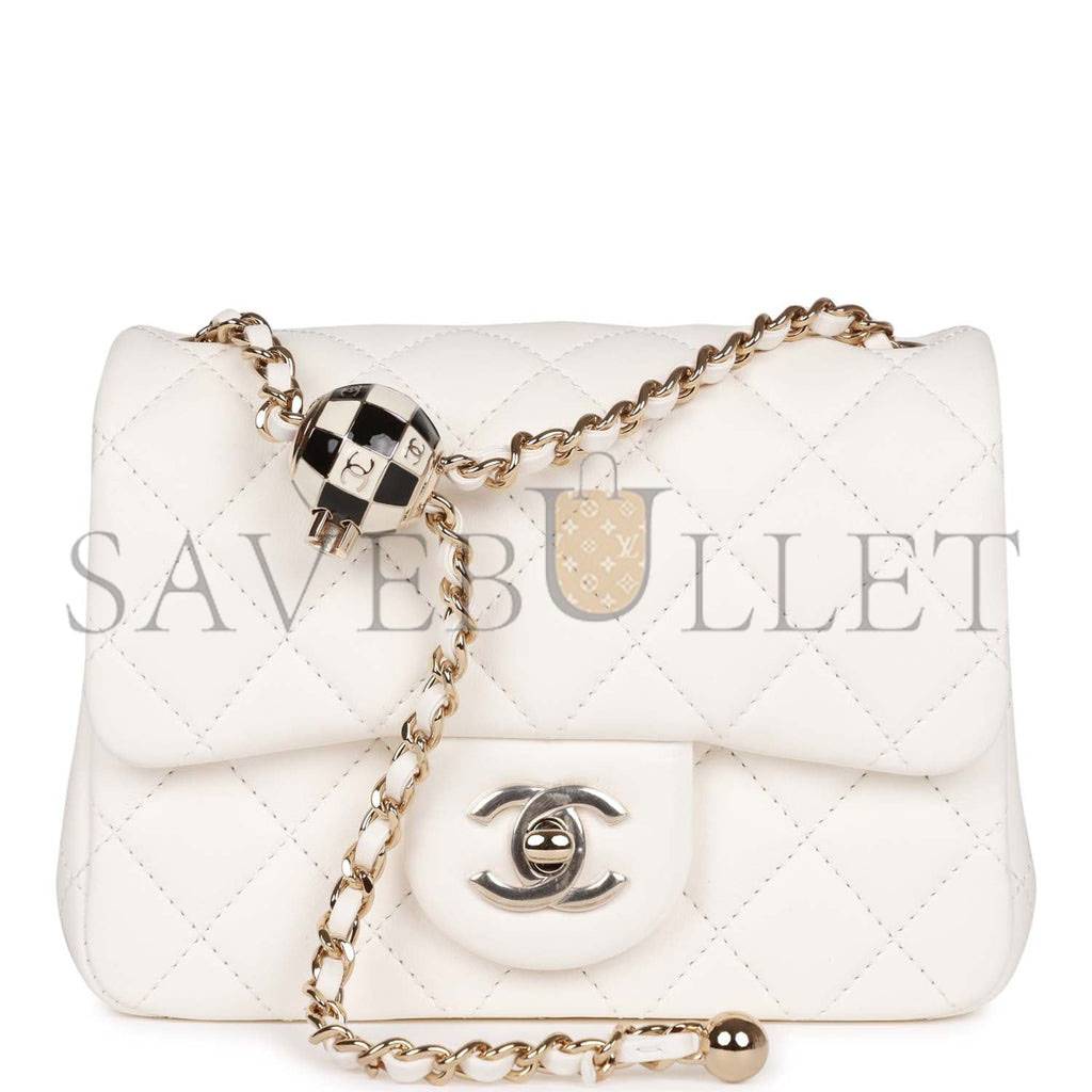 CHANEL PEARL CRUSH MINI SQUARE FLAP BAG WHITE LAMBSKIN LIGHT GOLD HARDWARE (17*14*8cm) CHANEL PEARL CRUSH MINI SQUARE FLAP BAG WHITE LAMBSKIN LIGHT GOLD HARDWARE (17*14*8cm)
