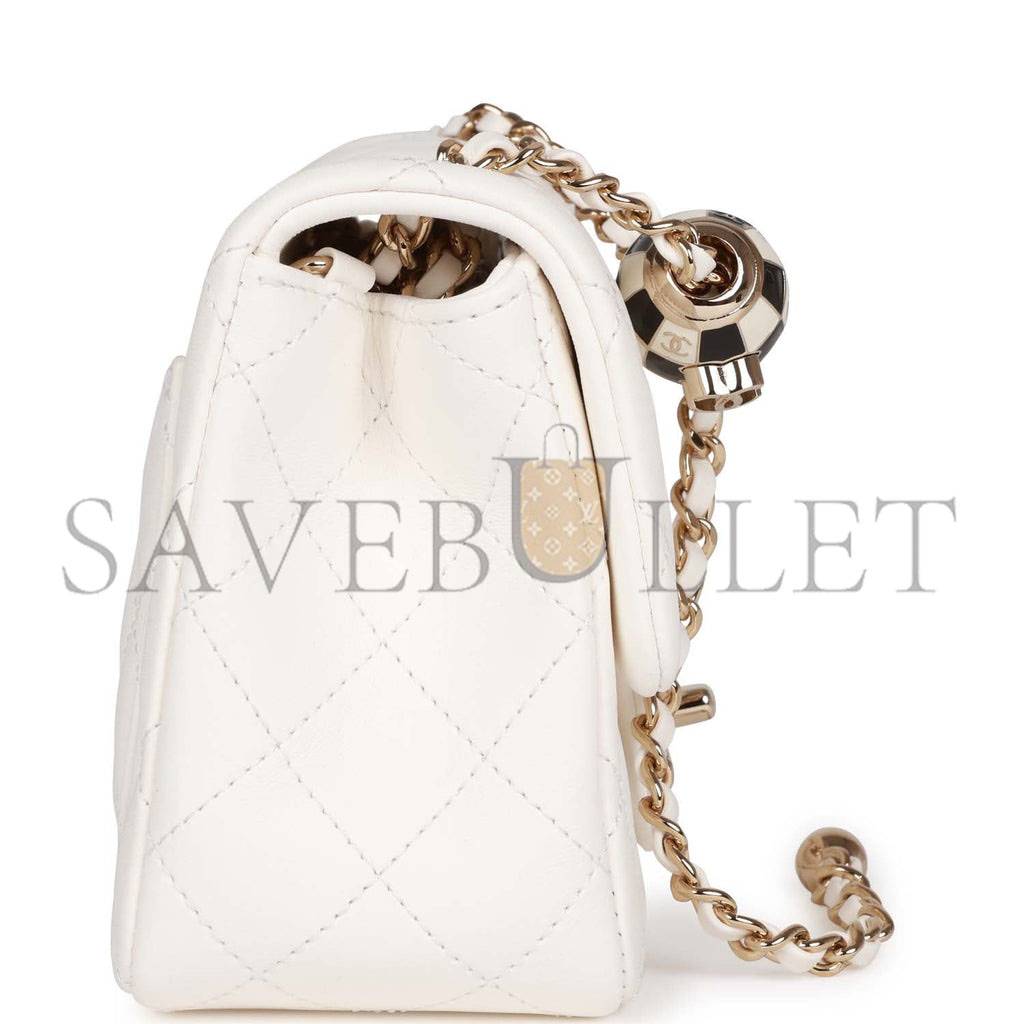 CHANEL PEARL CRUSH MINI SQUARE FLAP BAG WHITE LAMBSKIN LIGHT GOLD HARDWARE (17*14*8cm) CHANEL PEARL CRUSH MINI SQUARE FLAP BAG WHITE LAMBSKIN LIGHT GOLD HARDWARE (17*14*8cm)