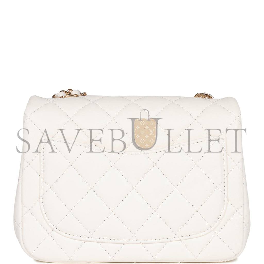 CHANEL PEARL CRUSH MINI SQUARE FLAP BAG WHITE LAMBSKIN LIGHT GOLD HARDWARE (17*14*8cm) CHANEL PEARL CRUSH MINI SQUARE FLAP BAG WHITE LAMBSKIN LIGHT GOLD HARDWARE (17*14*8cm)