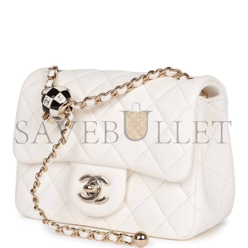 CHANEL PEARL CRUSH MINI SQUARE FLAP BAG WHITE LAMBSKIN LIGHT GOLD HARDWARE (17*14*8cm) CHANEL PEARL CRUSH MINI SQUARE FLAP BAG WHITE LAMBSKIN LIGHT GOLD HARDWARE (17*14*8cm)