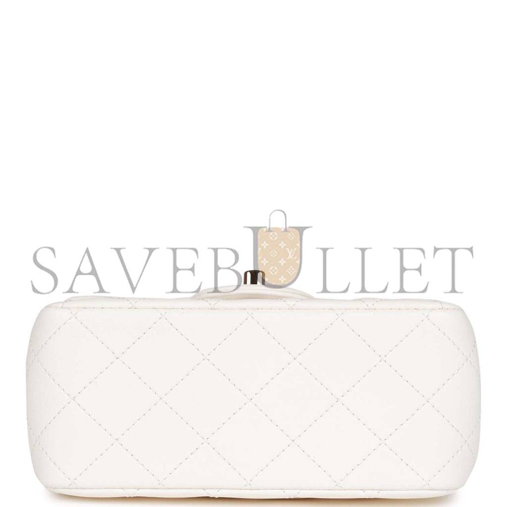 CHANEL PEARL CRUSH MINI SQUARE FLAP BAG WHITE LAMBSKIN LIGHT GOLD HARDWARE (17*14*8cm) CHANEL PEARL CRUSH MINI SQUARE FLAP BAG WHITE LAMBSKIN LIGHT GOLD HARDWARE (17*14*8cm)