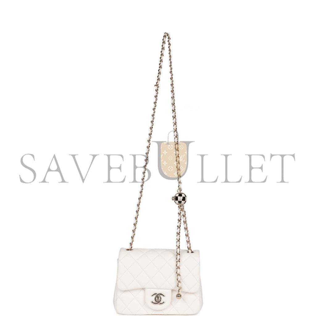 CHANEL PEARL CRUSH MINI SQUARE FLAP BAG WHITE LAMBSKIN LIGHT GOLD HARDWARE (17*14*8cm) CHANEL PEARL CRUSH MINI SQUARE FLAP BAG WHITE LAMBSKIN LIGHT GOLD HARDWARE (17*14*8cm)