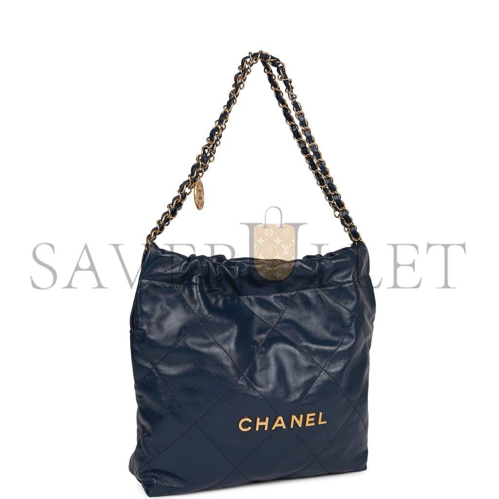 CHANEL LARGE 22 BAG NAVY LAMBSKIN ANTIQUE GOLD HARDWARE (46*45*10cm) CHANEL LARGE 22 BAG NAVY LAMBSKIN ANTIQUE GOLD HARDWARE (46*45*10cm)