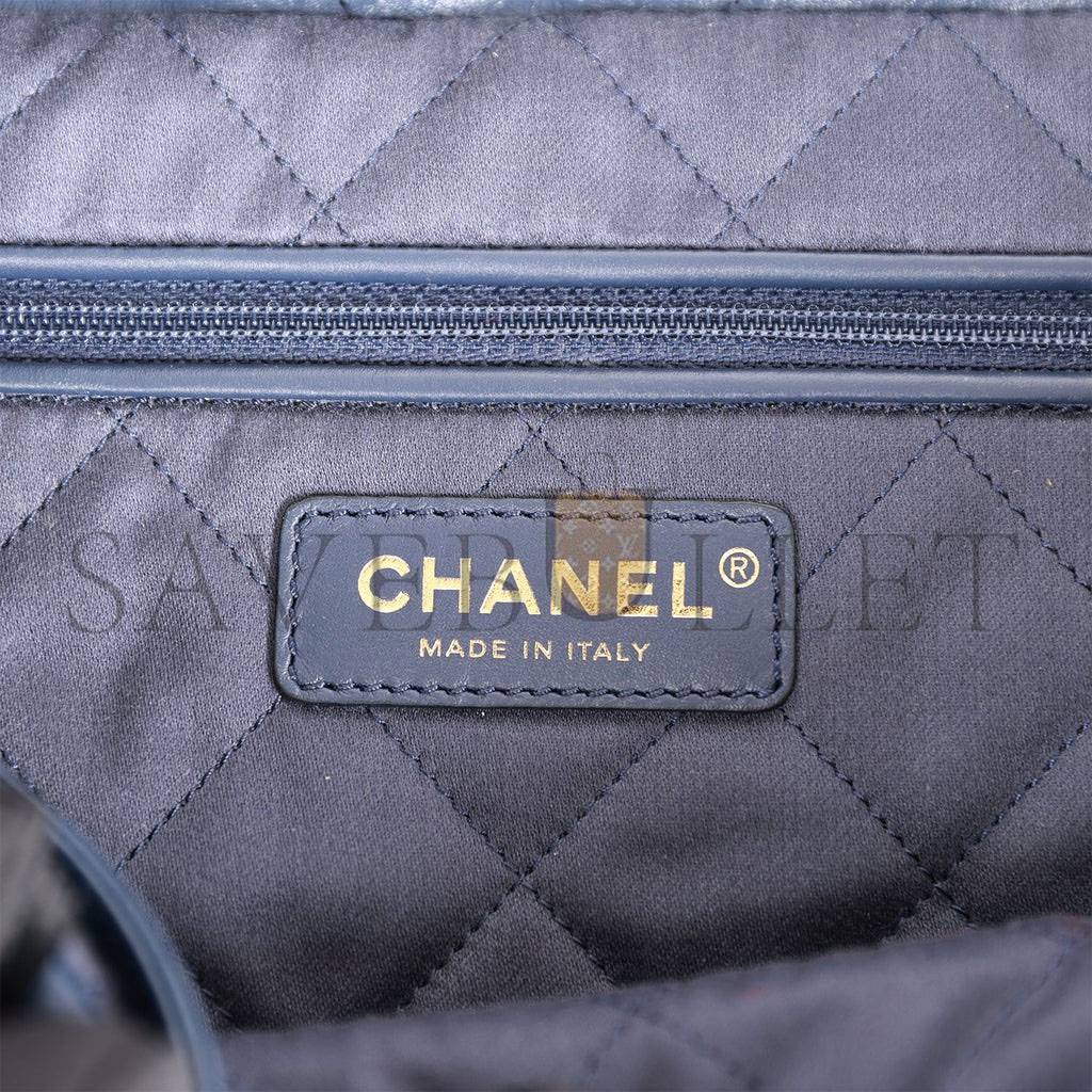 CHANEL LARGE 22 BAG NAVY LAMBSKIN ANTIQUE GOLD HARDWARE (46*45*10cm) CHANEL LARGE 22 BAG NAVY LAMBSKIN ANTIQUE GOLD HARDWARE (46*45*10cm)