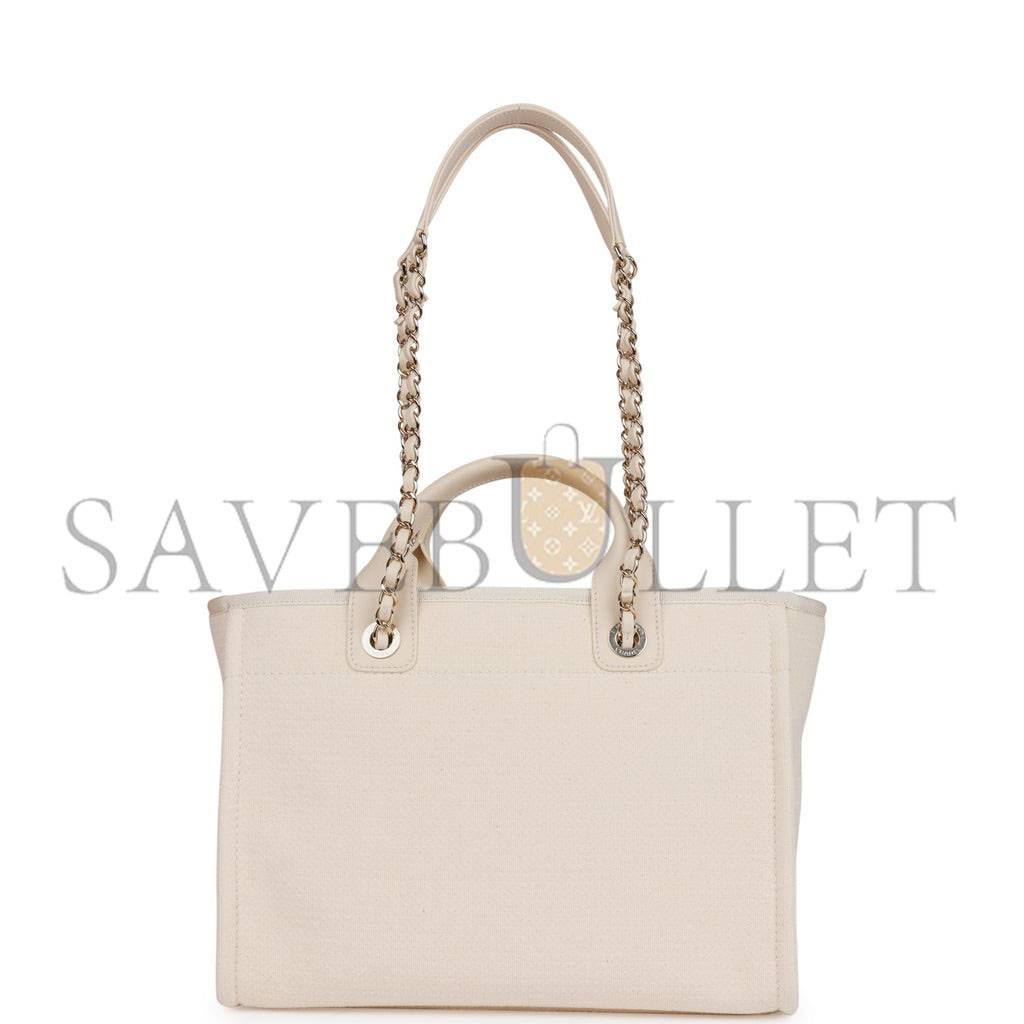 CHANEL SMALL DEAUVILLE SHOPPING BAG WHITE BOUCLE LIGHT GOLD HARDWARE (34*27*15cm) CHANEL SMALL DEAUVILLE SHOPPING BAG WHITE BOUCLE LIGHT GOLD HARDWARE (34*27*15cm)
