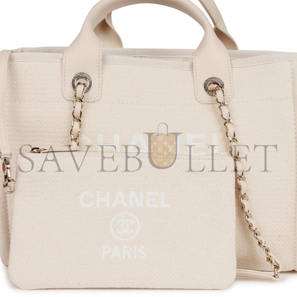 CHANEL SMALL DEAUVILLE SHOPPING BAG WHITE BOUCLE LIGHT GOLD HARDWARE (34*27*15cm) CHANEL SMALL DEAUVILLE SHOPPING BAG WHITE BOUCLE LIGHT GOLD HARDWARE (34*27*15cm)