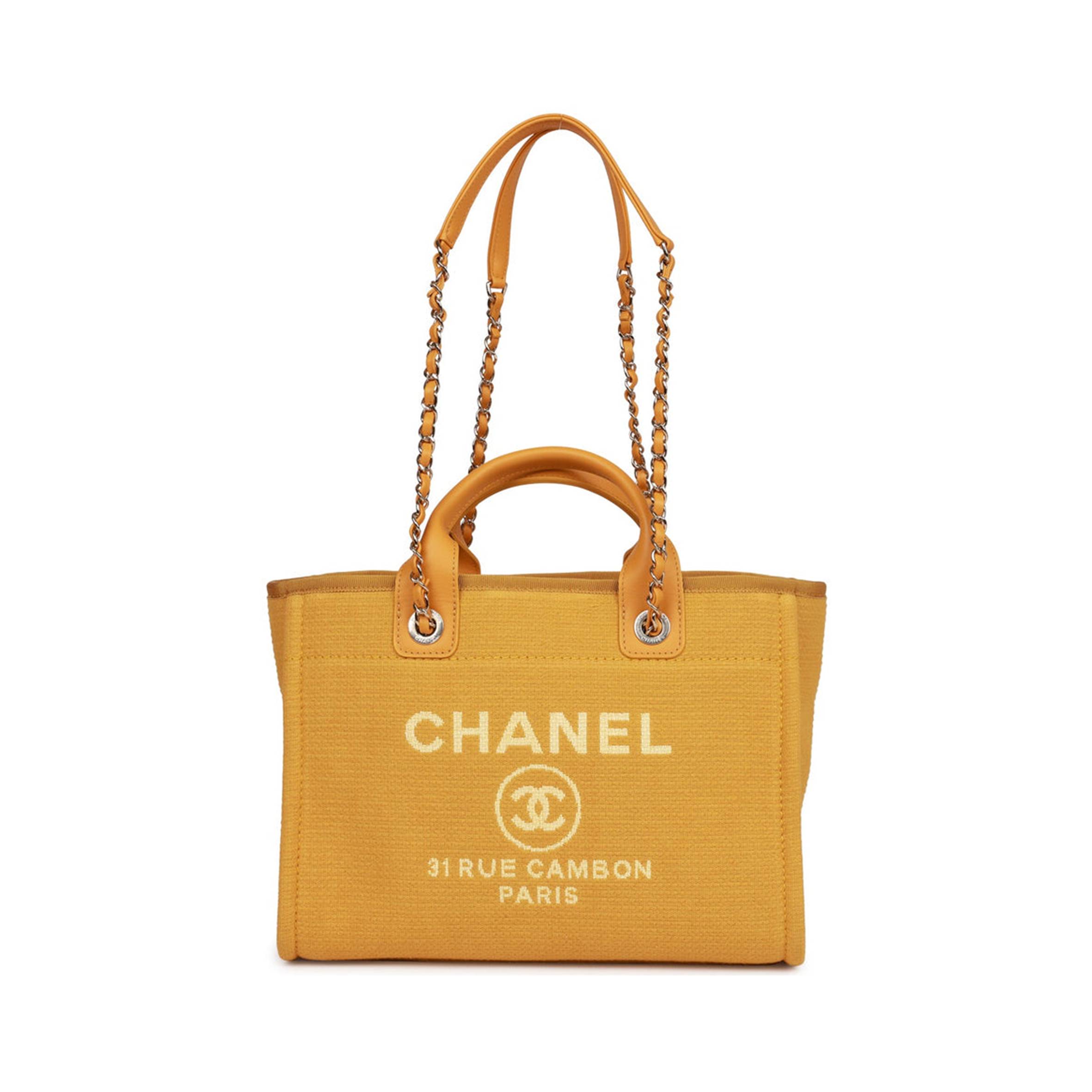 CHANEL SMALL DEAUVILLE SHOPPING BAG DARK YELLOW BOUCLE LIGHT GOLD HARDWARE (34*27*15cm) CHANEL SMALL DEAUVILLE SHOPPING BAG DARK YELLOW BOUCLE LIGHT GOLD HARDWARE (34*27*15cm)
