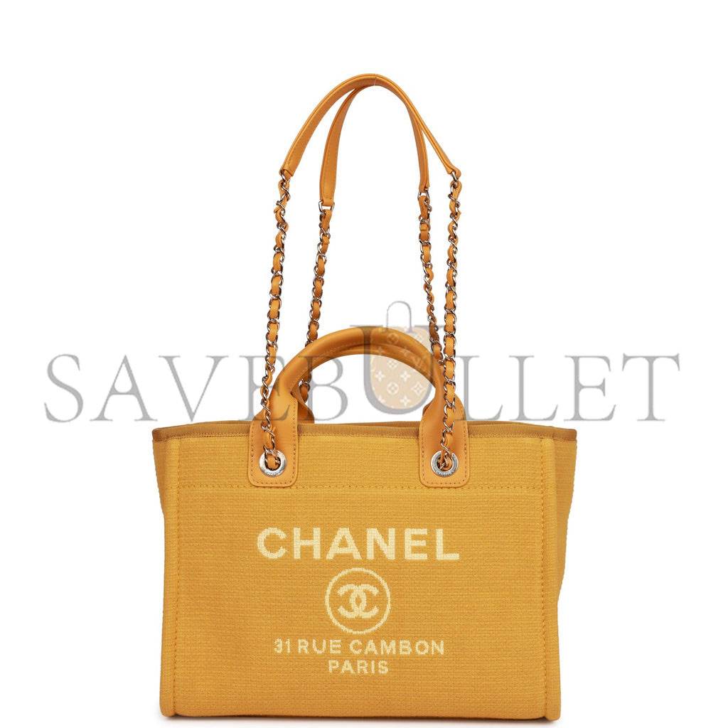 CHANEL SMALL DEAUVILLE SHOPPING BAG DARK YELLOW BOUCLE LIGHT GOLD HARDWARE (34*27*15cm) CHANEL SMALL DEAUVILLE SHOPPING BAG DARK YELLOW BOUCLE LIGHT GOLD HARDWARE (34*27*15cm)