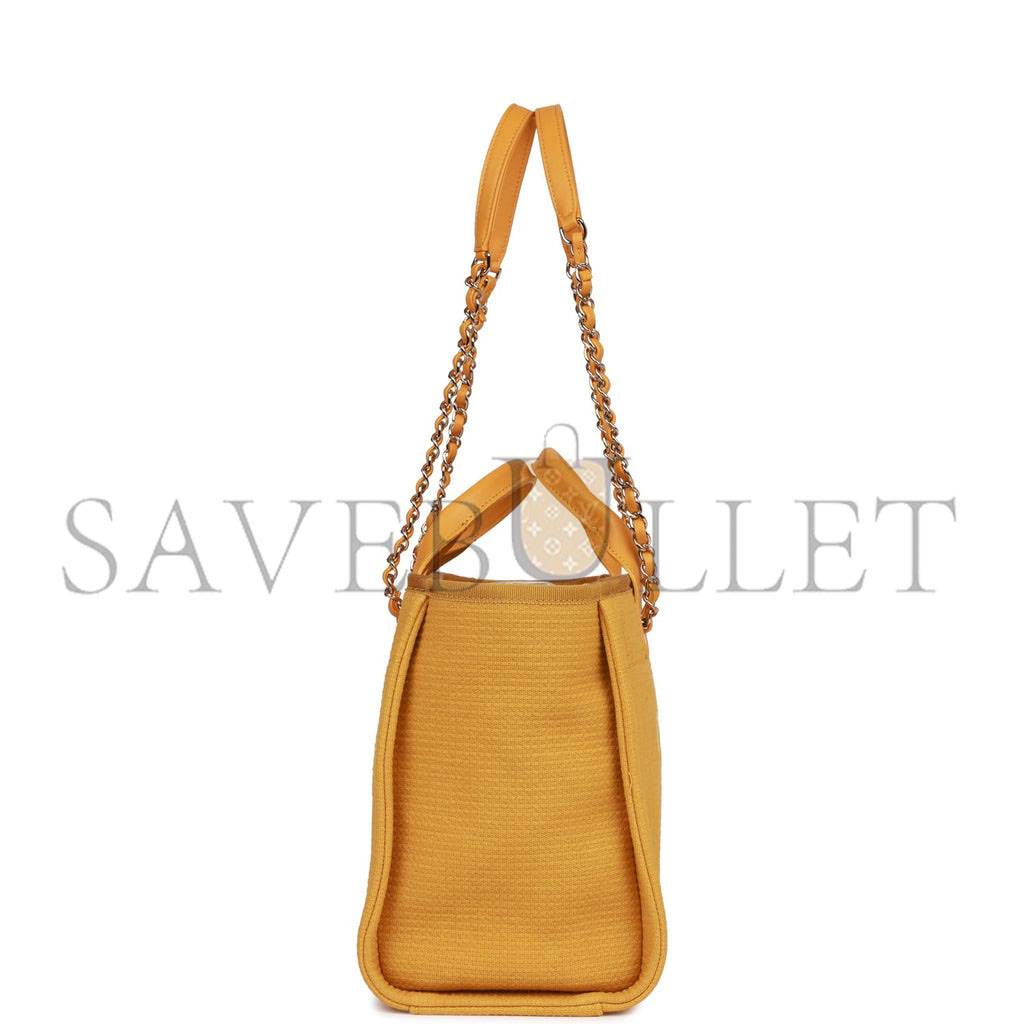 CHANEL SMALL DEAUVILLE SHOPPING BAG DARK YELLOW BOUCLE LIGHT GOLD HARDWARE (34*27*15cm) CHANEL SMALL DEAUVILLE SHOPPING BAG DARK YELLOW BOUCLE LIGHT GOLD HARDWARE (34*27*15cm)