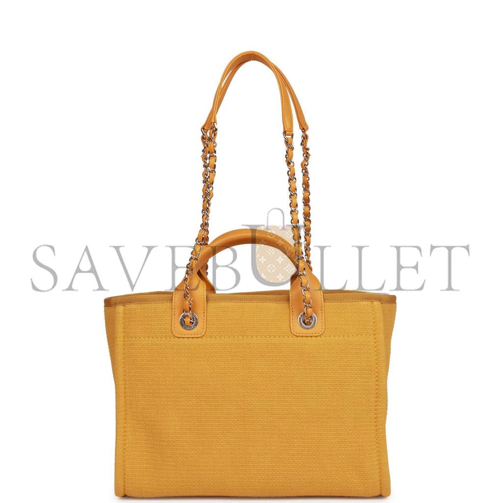 CHANEL SMALL DEAUVILLE SHOPPING BAG DARK YELLOW BOUCLE LIGHT GOLD HARDWARE (34*27*15cm) CHANEL SMALL DEAUVILLE SHOPPING BAG DARK YELLOW BOUCLE LIGHT GOLD HARDWARE (34*27*15cm)