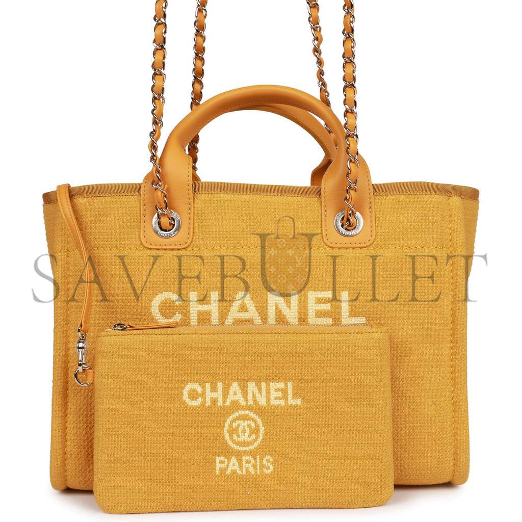 CHANEL SMALL DEAUVILLE SHOPPING BAG DARK YELLOW BOUCLE LIGHT GOLD HARDWARE (34*27*15cm) CHANEL SMALL DEAUVILLE SHOPPING BAG DARK YELLOW BOUCLE LIGHT GOLD HARDWARE (34*27*15cm)
