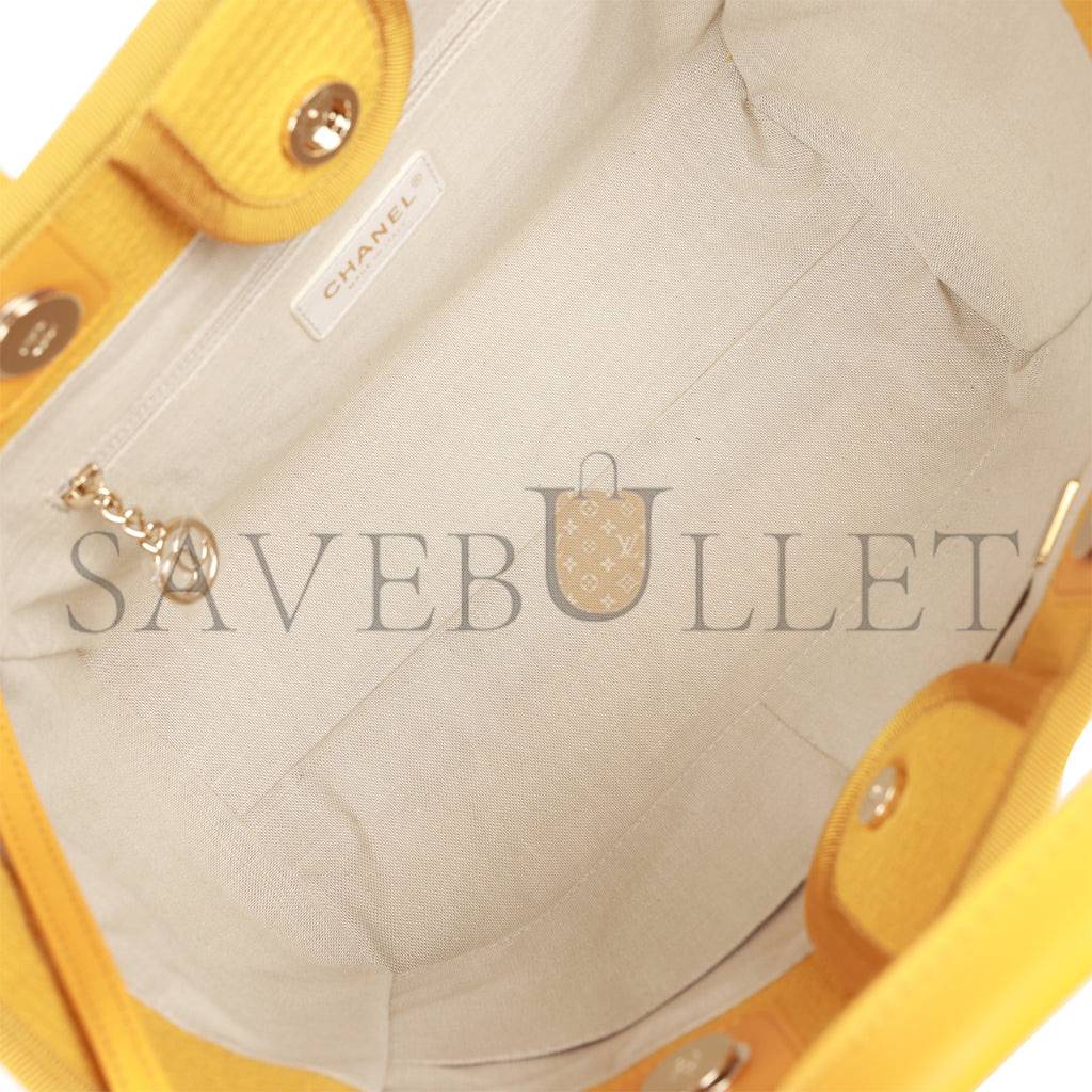 CHANEL SMALL DEAUVILLE SHOPPING BAG DARK YELLOW BOUCLE LIGHT GOLD HARDWARE (34*27*15cm) CHANEL SMALL DEAUVILLE SHOPPING BAG DARK YELLOW BOUCLE LIGHT GOLD HARDWARE (34*27*15cm)