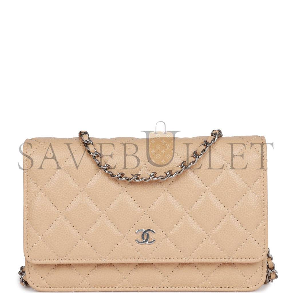 CHANEL WALLET ON CHAIN WOC BEIGE CAVIAR SILVER HARDWARE (19*12*4cm) CHANEL WALLET ON CHAIN WOC BEIGE CAVIAR SILVER HARDWARE (19*12*4cm)
