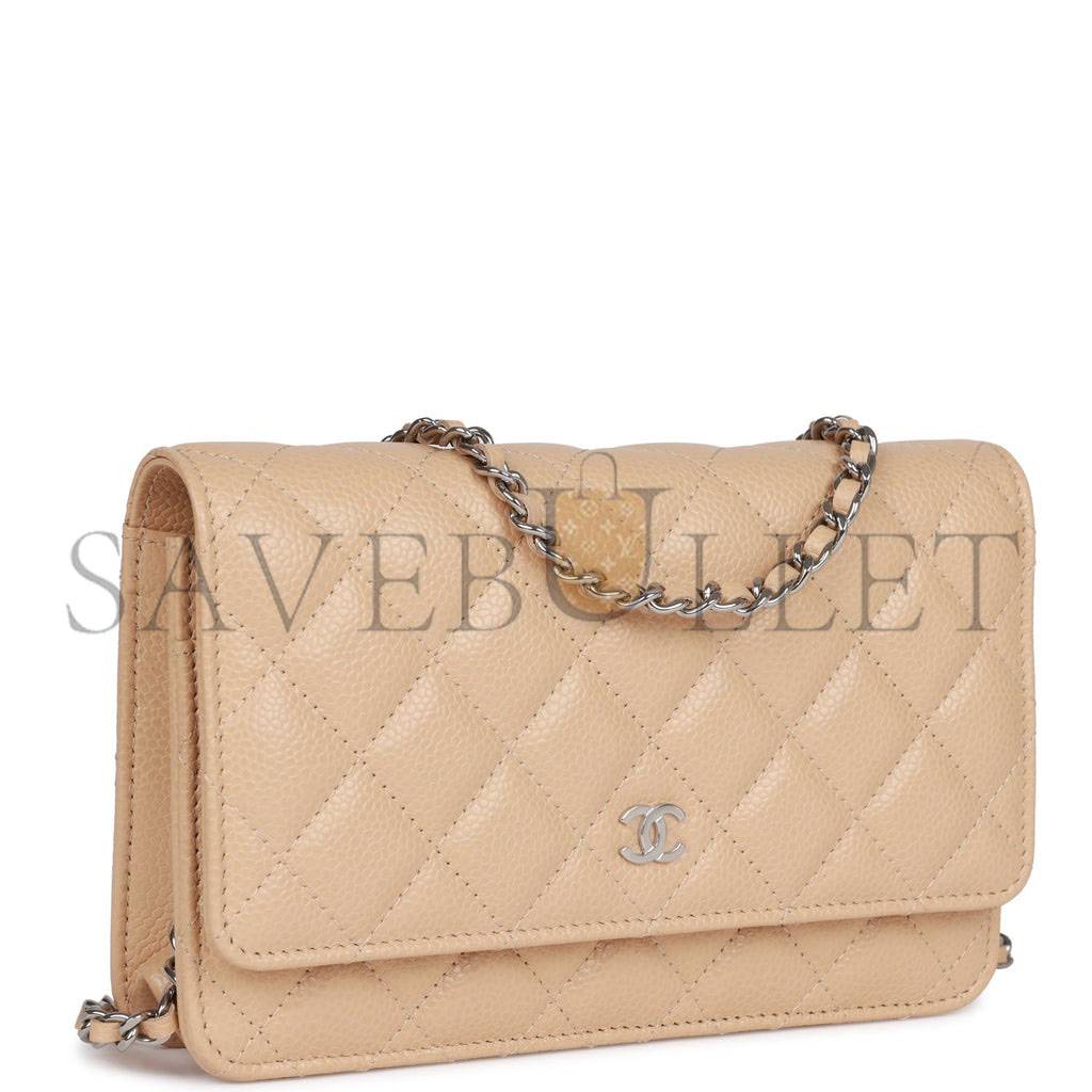 CHANEL WALLET ON CHAIN WOC BEIGE CAVIAR SILVER HARDWARE (19*12*4cm) CHANEL WALLET ON CHAIN WOC BEIGE CAVIAR SILVER HARDWARE (19*12*4cm)