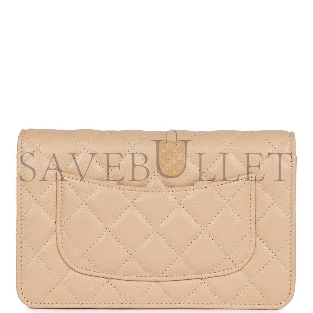 CHANEL WALLET ON CHAIN WOC BEIGE CAVIAR SILVER HARDWARE (19*12*4cm) CHANEL WALLET ON CHAIN WOC BEIGE CAVIAR SILVER HARDWARE (19*12*4cm)