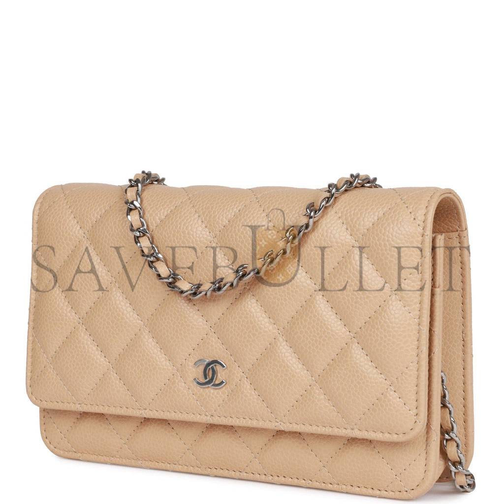 CHANEL WALLET ON CHAIN WOC BEIGE CAVIAR SILVER HARDWARE (19*12*4cm) CHANEL WALLET ON CHAIN WOC BEIGE CAVIAR SILVER HARDWARE (19*12*4cm)