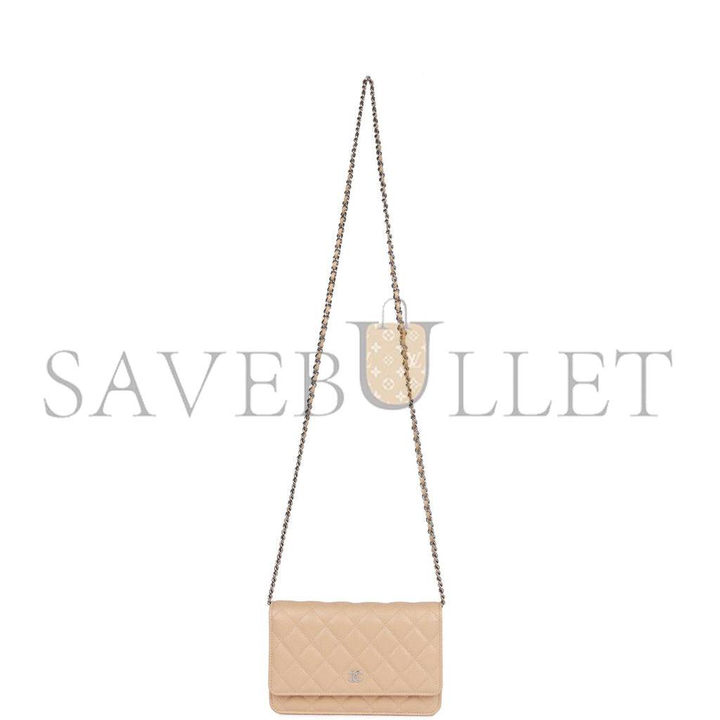 CHANEL WALLET ON CHAIN WOC BEIGE CAVIAR SILVER HARDWARE (19*12*4cm) CHANEL WALLET ON CHAIN WOC BEIGE CAVIAR SILVER HARDWARE (19*12*4cm)