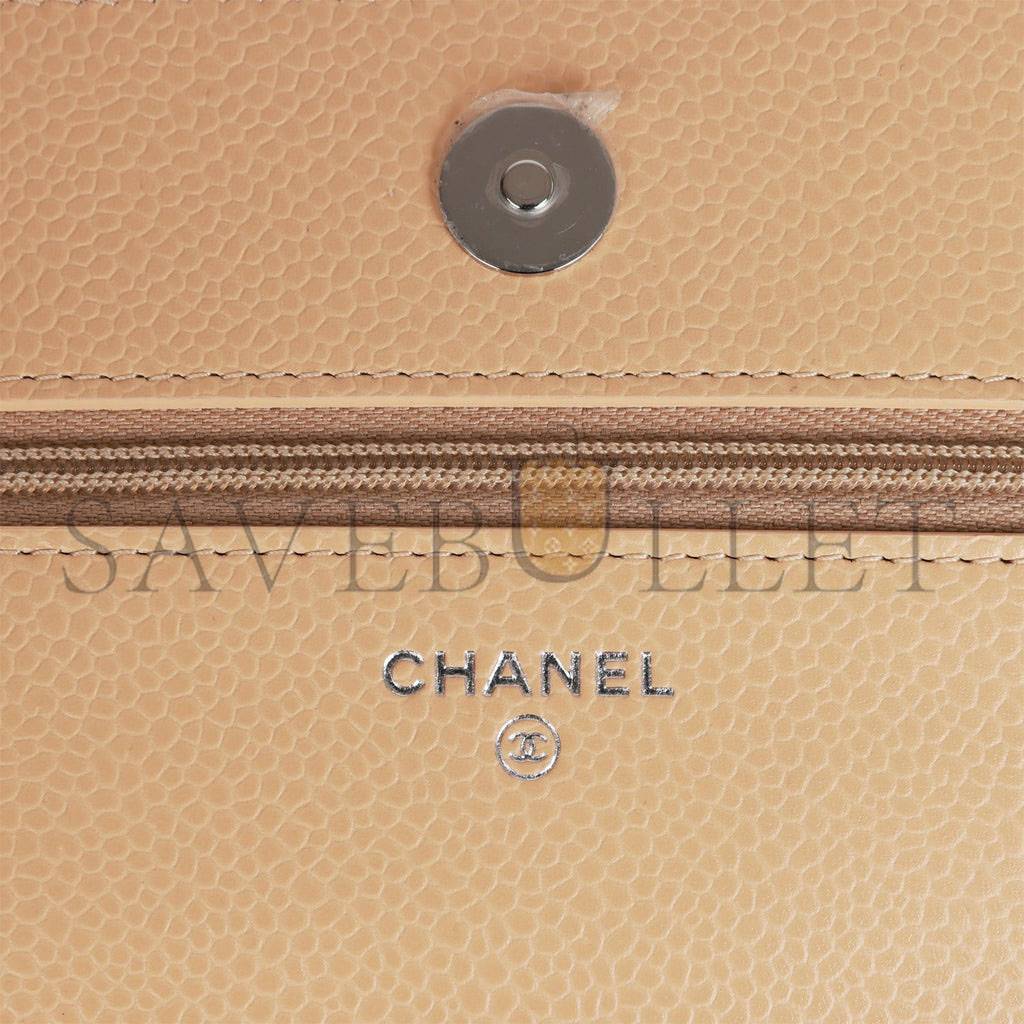 CHANEL WALLET ON CHAIN WOC BEIGE CAVIAR SILVER HARDWARE (19*12*4cm) CHANEL WALLET ON CHAIN WOC BEIGE CAVIAR SILVER HARDWARE (19*12*4cm)