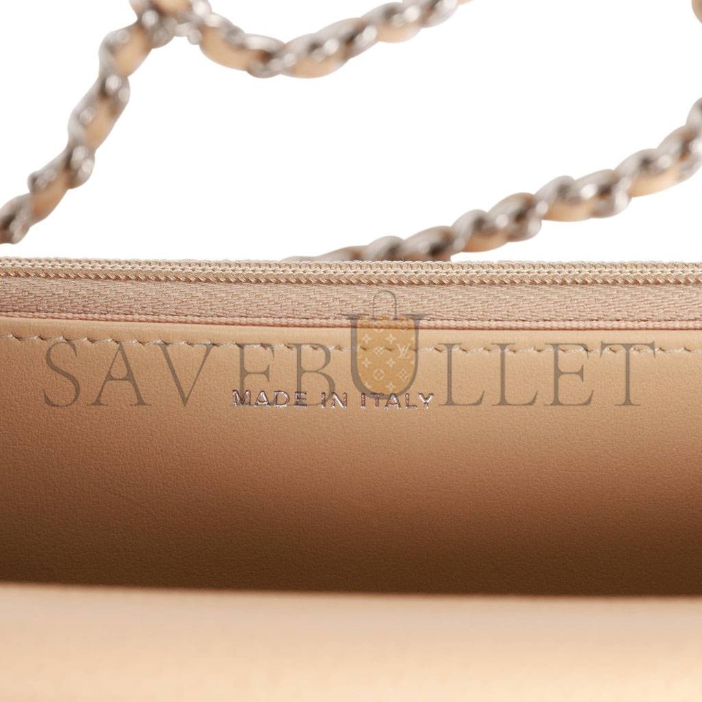 CHANEL WALLET ON CHAIN WOC BEIGE CAVIAR SILVER HARDWARE (19*12*4cm) CHANEL WALLET ON CHAIN WOC BEIGE CAVIAR SILVER HARDWARE (19*12*4cm)